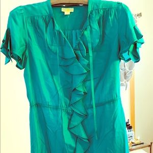 Anthropologie 100% silk ruffled green dress 4